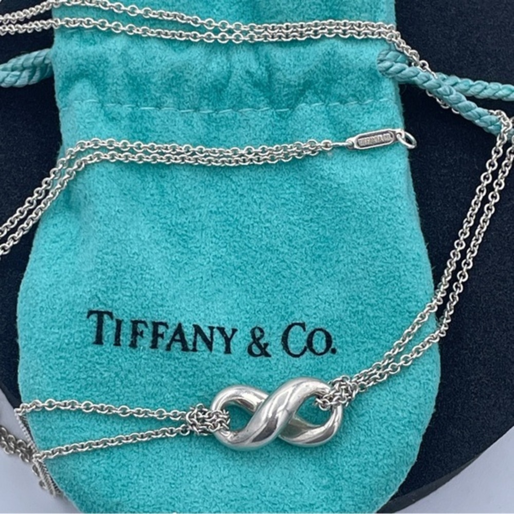 Tiffany & Co. Sterling Silver Infinity Double Strand Necklace 18.5mm Pendant 3pc